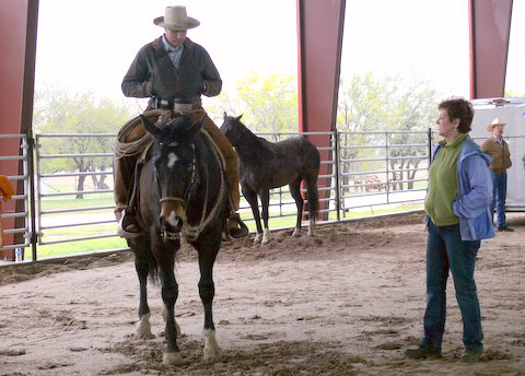 Buck  talking with Andrea Meditch, creative consultant for Buck Brannaman project