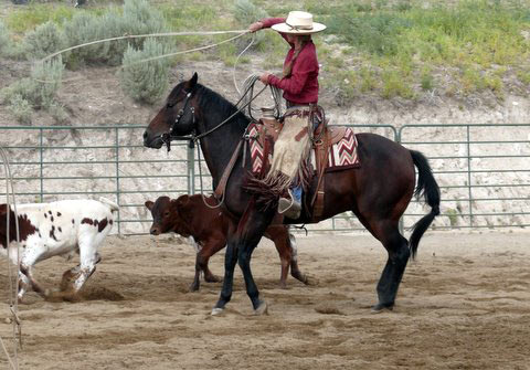 Reata Brannaman roping cows