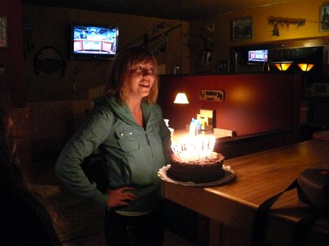 Becky with Rob's birthday cake