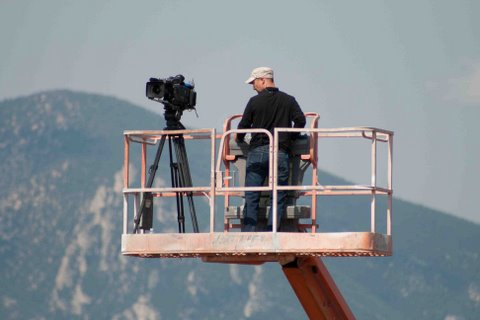 Luke Geissbuhler, DP, filming from cherry picker