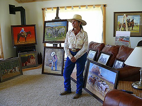 Mary Wood with her art